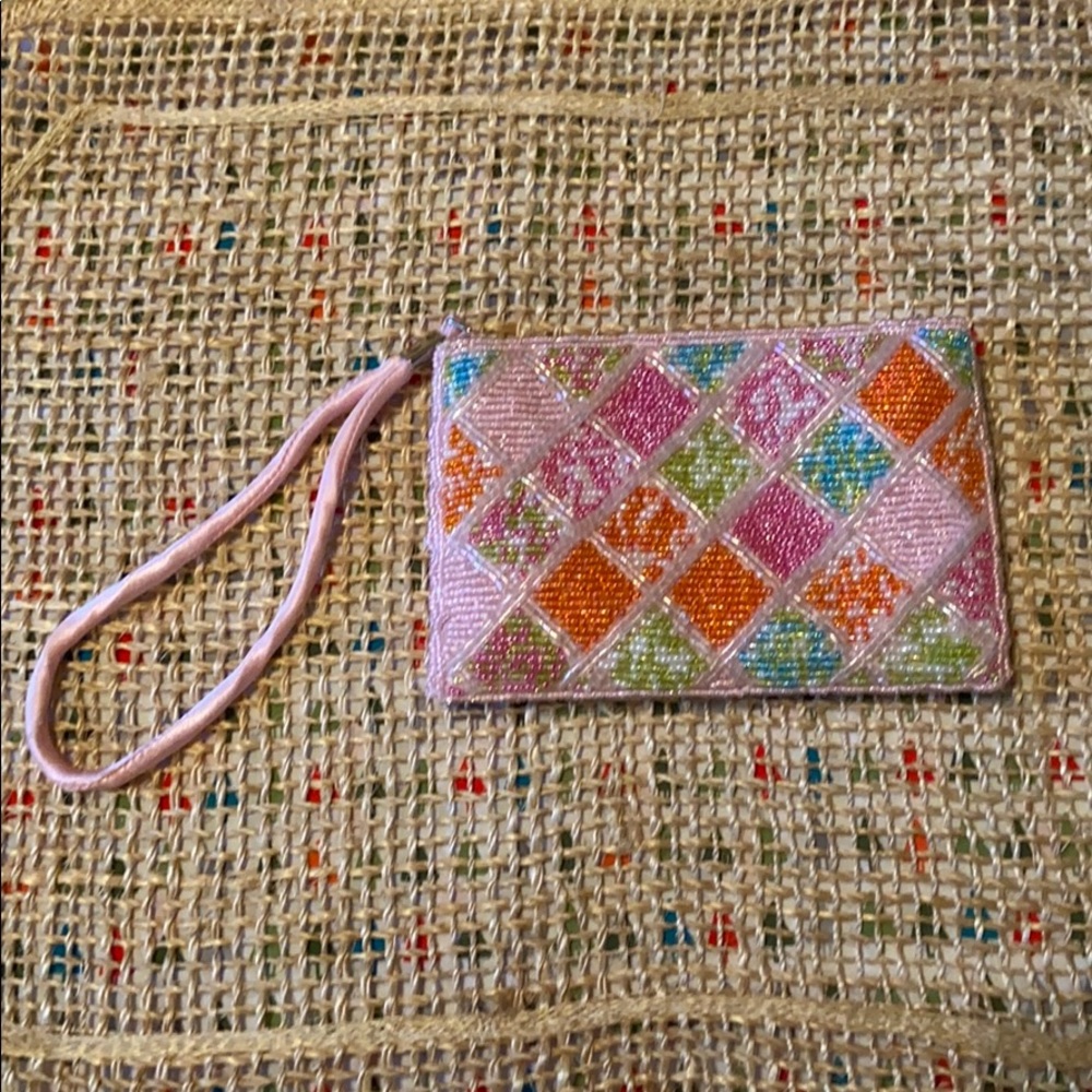 Pink beaded wristlet